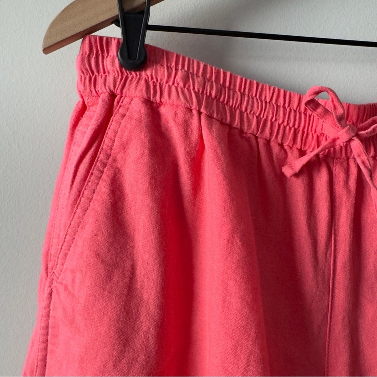 J. Crew Pink White Floral Embroidered Shorts Scalloped Hem Pull On Drawstring S