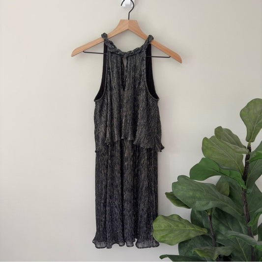 Ella Moss Twisted Keyhole Neckline Shimmer Tiered Mini Dress Sleeveless Flowy XS