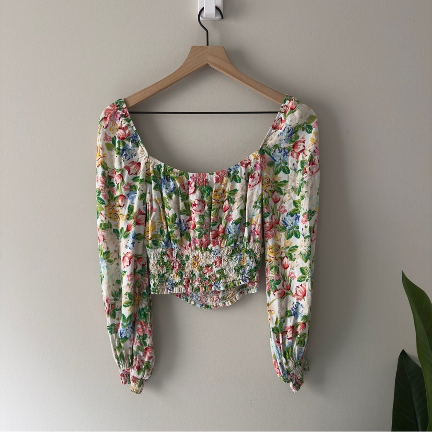 AFRM Revolve Sophie Smocked Top Floral Long Sleeve Square Neck Colorful Spring S
