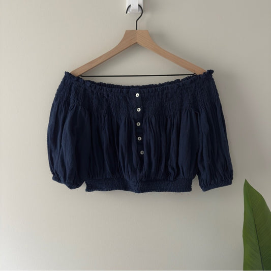 Free People We The Free Dancing Till Dawn Smocked Off-the-Shoulder Top cropped S