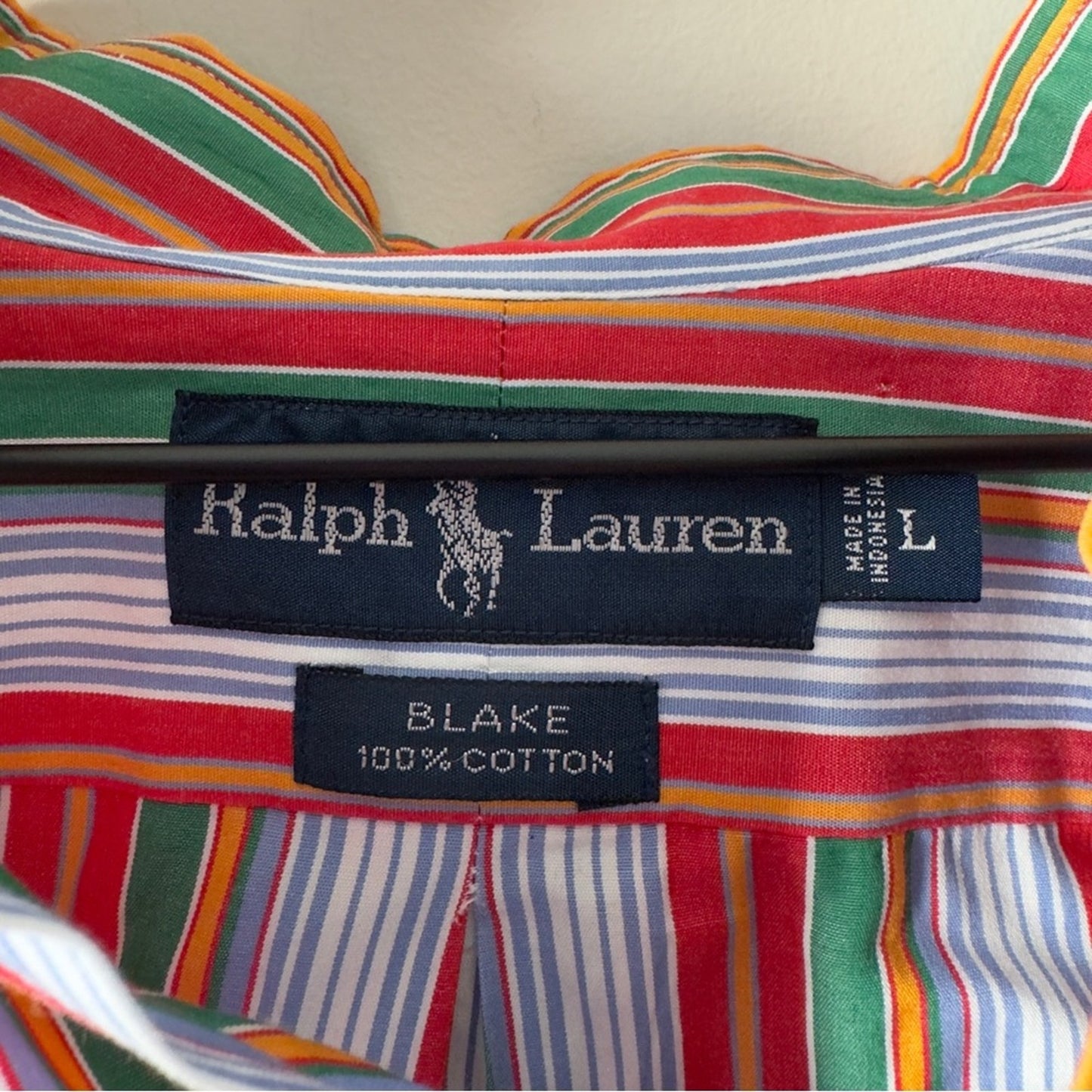 Ralph Lauren Blake 100% Cotton Striped Button Down Shirt Collared Colorful Large