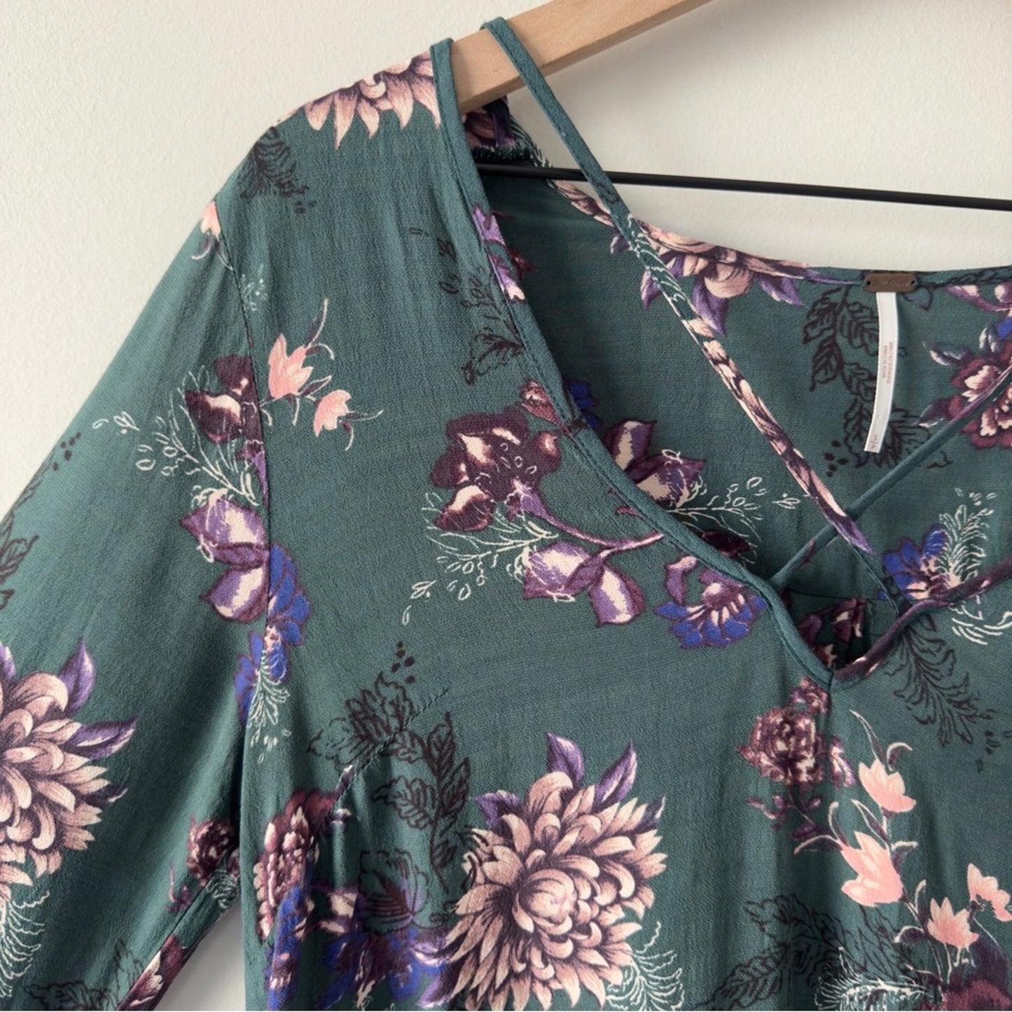 Free People Heart Beat Tunic Dress Boho Floral Long Bell Sleeve floral bohemian