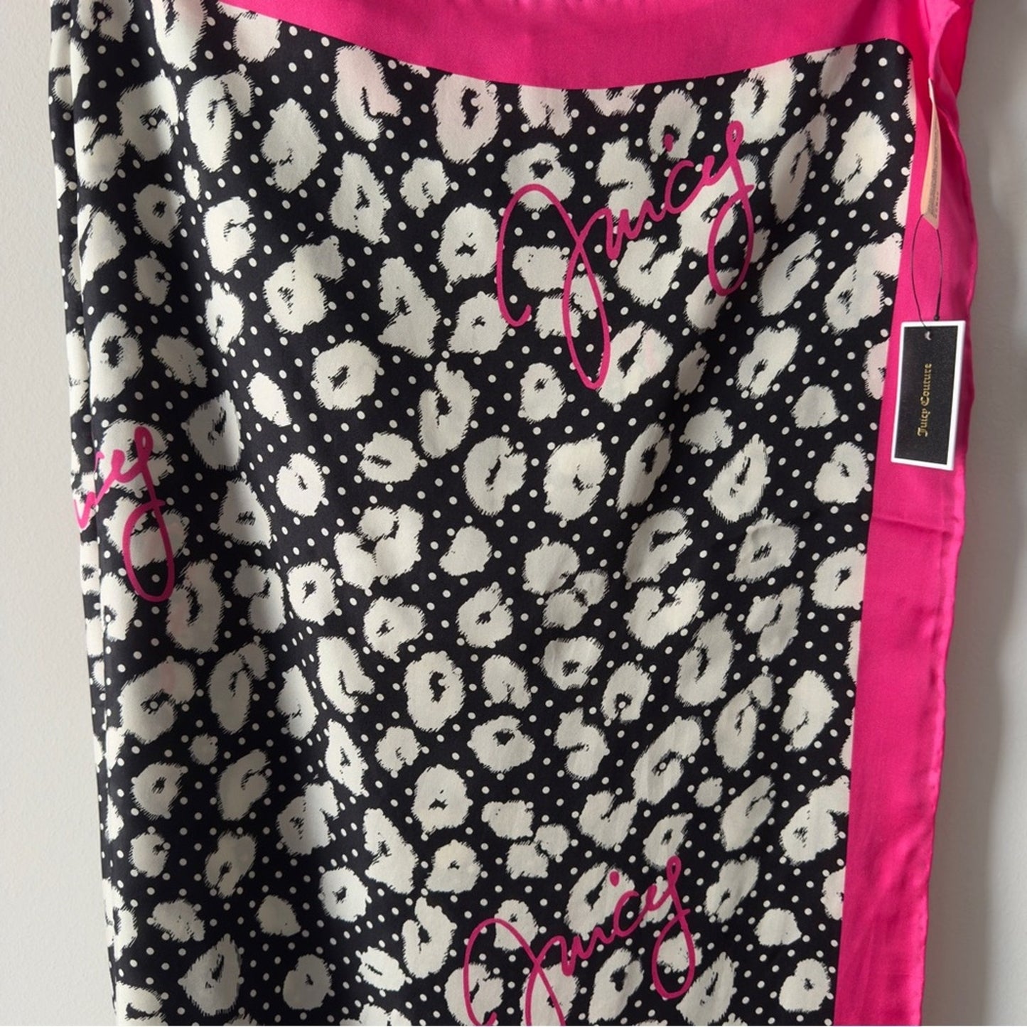 Juicy Couture 100% Silk Scarf Leopard Animal Print Y2K Pink Black 30” x 80” NWT