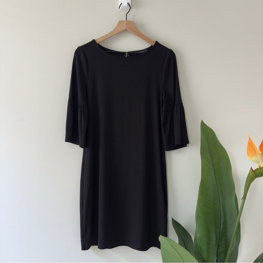 White House Black Market Bell Sleeve Sneaker Dress Classic Black Solid zip back