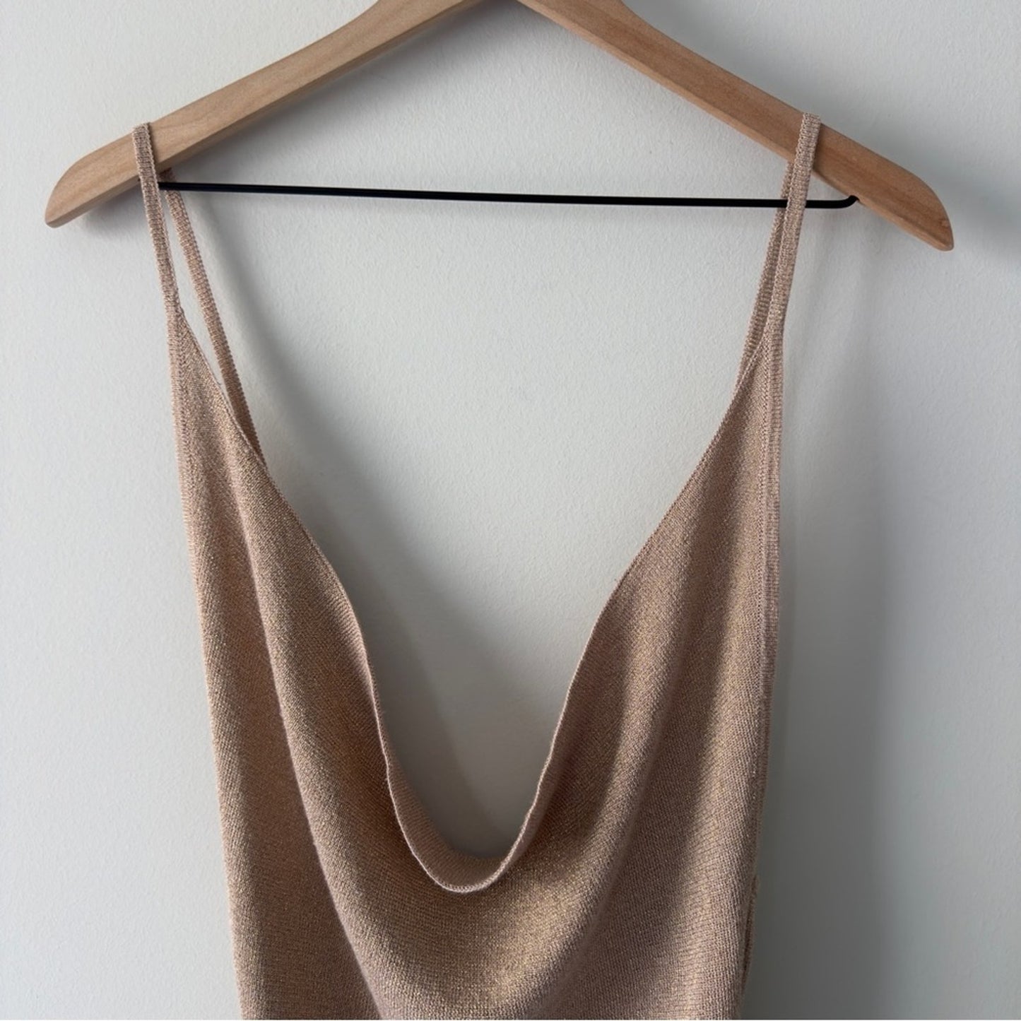 Revolve Superdown Tan fold shimmer Cowl Neck Slip Dress spaghetti strap metallic