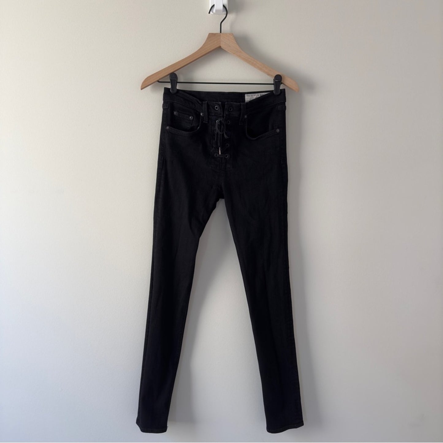 Rag & Bone Lace Up Skinny Jeans Black Coal cotton blend casual pockets high rise
