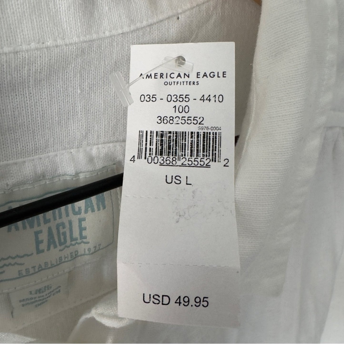 American Eagle Cotton Linen Blend White Button-Down Shirt Lace Hem Collared NWT