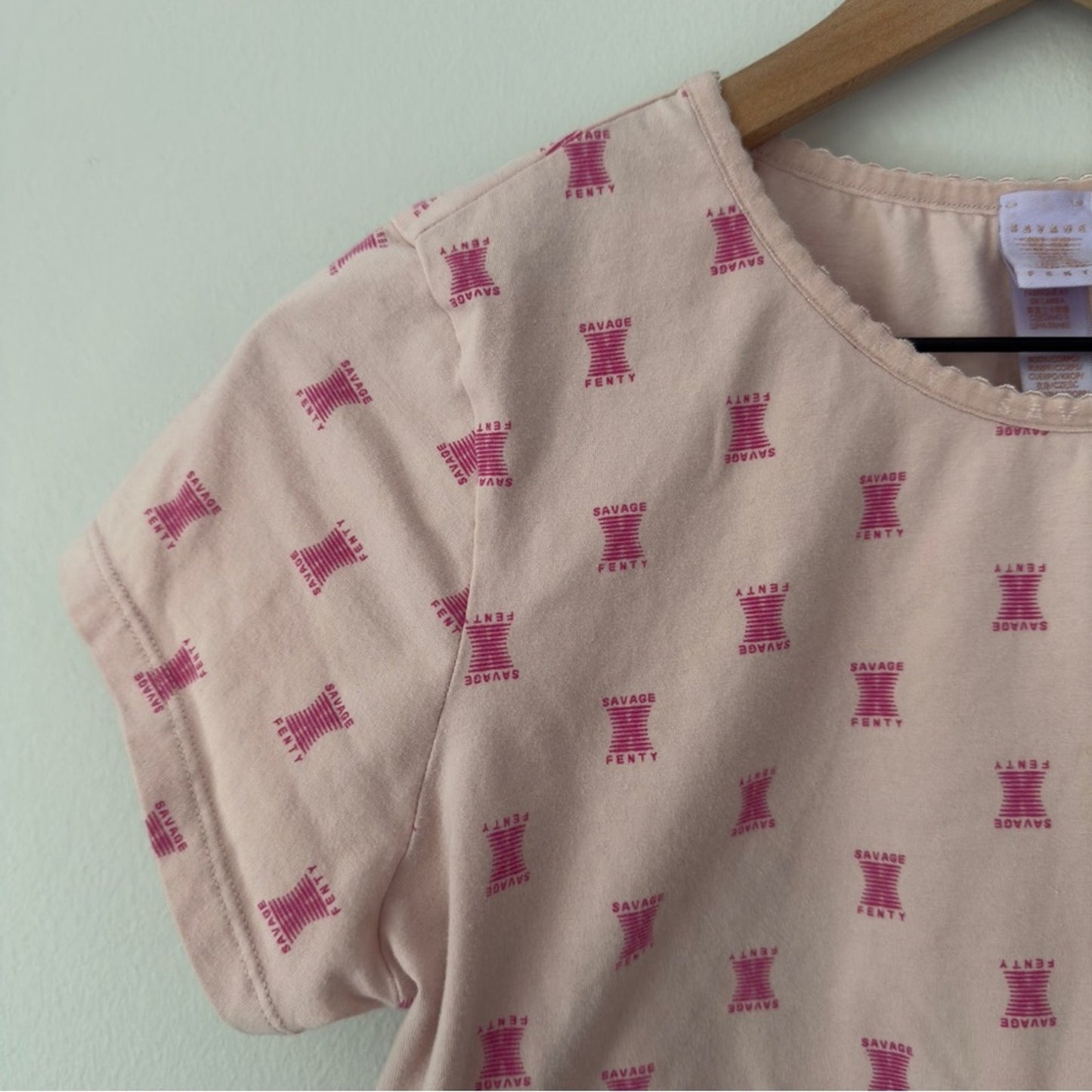 Savage X Fenty Cotton Jersey Crop Top Pink Ash X Link Print Short Sleeve Stretch