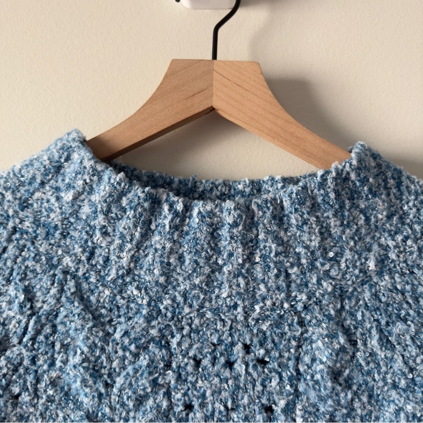 Free People Avalon Cropped Pullover Sweater in Blue Marine Long Sleeve open knit