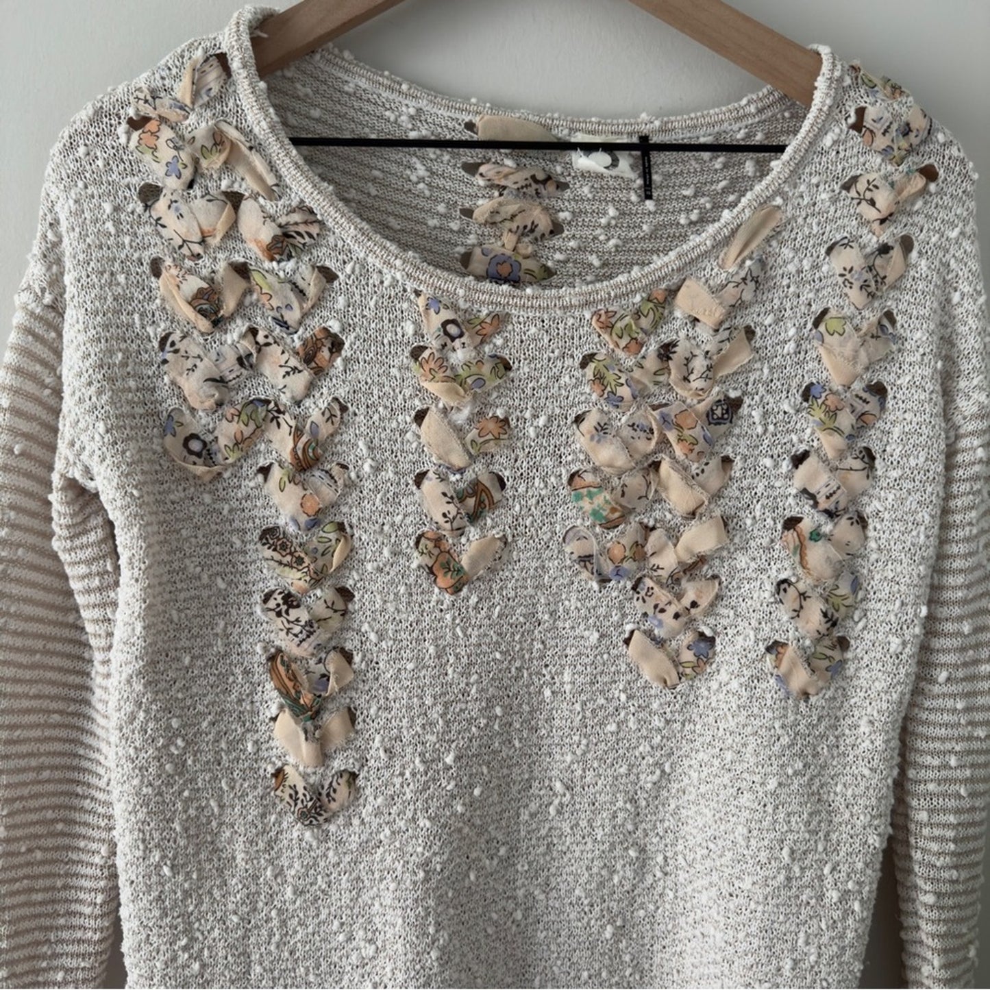 Anthropologie Akemi + Kin Cream Gray White Ribbon Embellished Knit Sweater Top