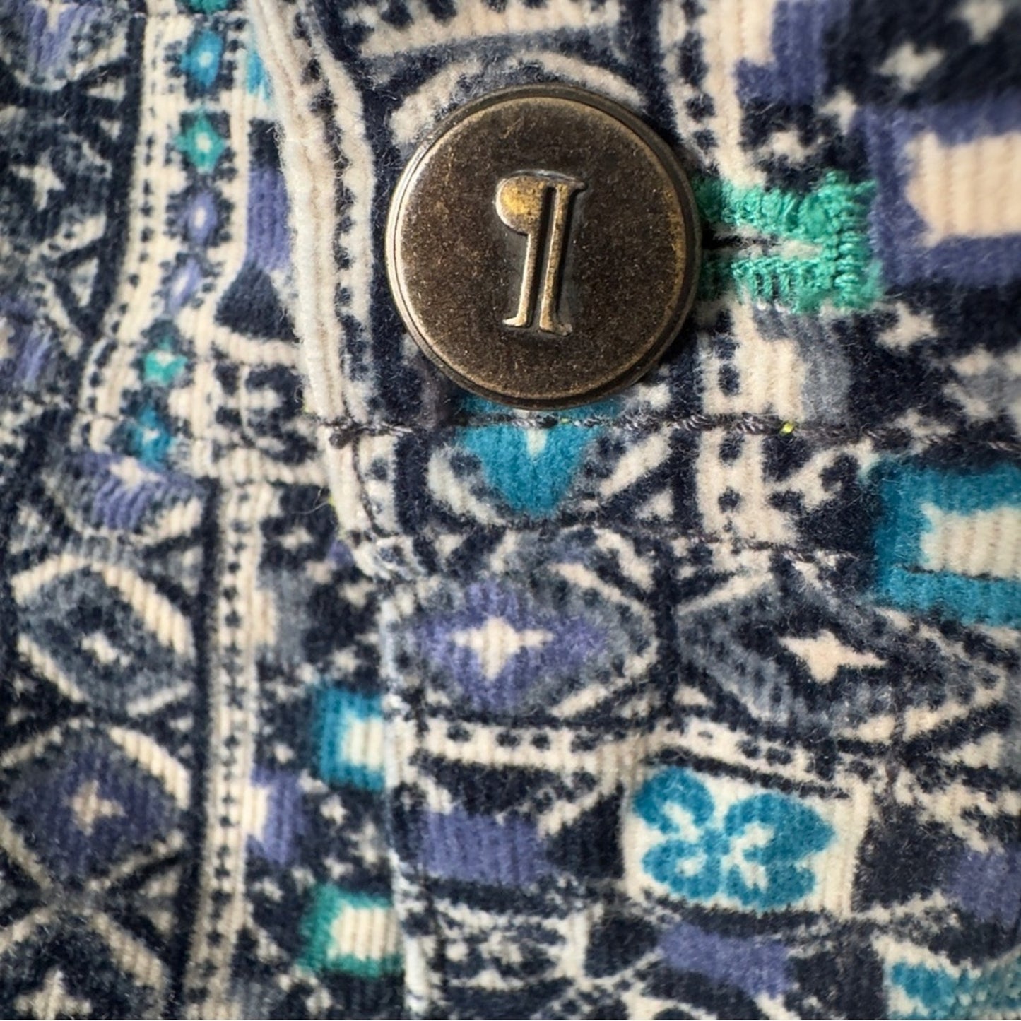 Pilcro and the Letterpress Anthropologie Blue Patterned Patchwork Corduroy Pants