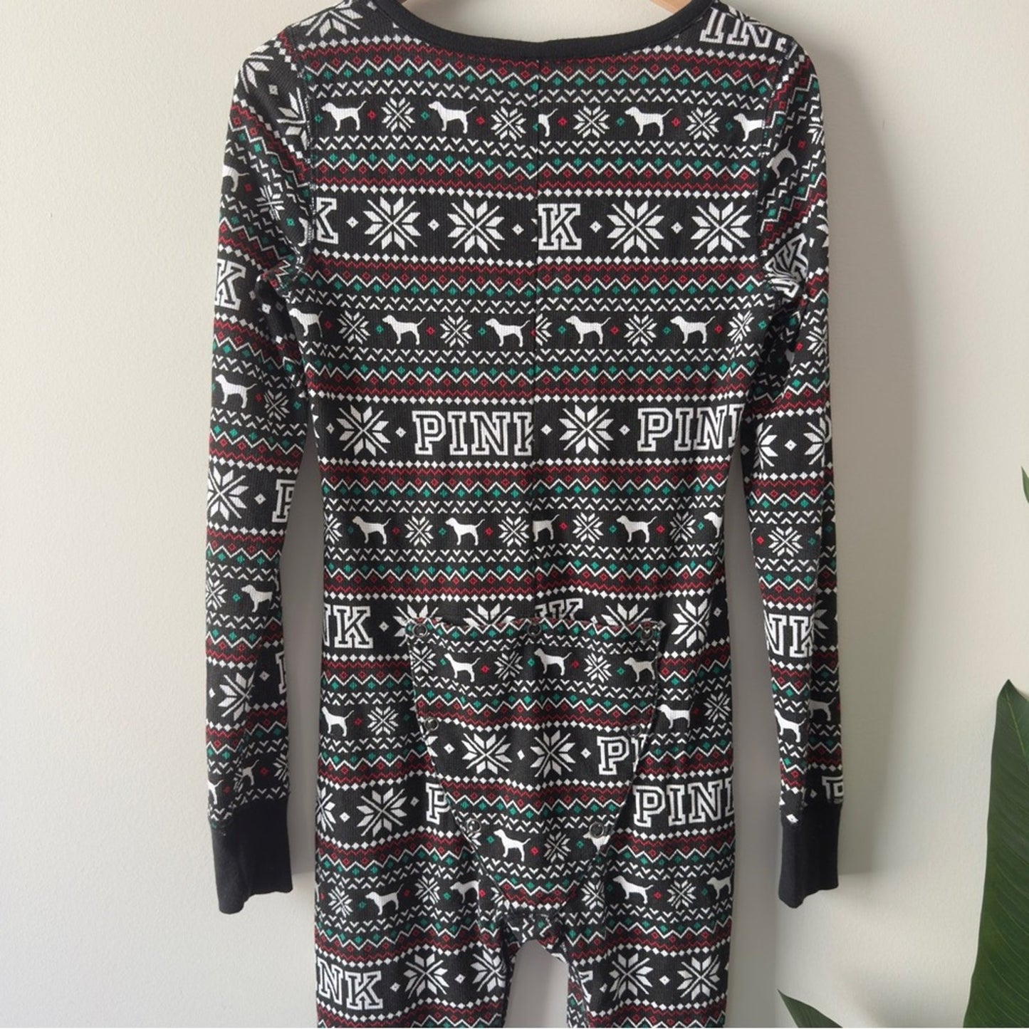 PINK Victoria's Secret Fair Isle Dog Patterned Pajama One Piece Onesie Jumpsuit