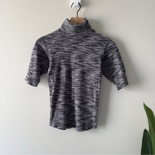 Free People Sunshine Turtleneck Top space dye Black and White 1/2 length sleeve