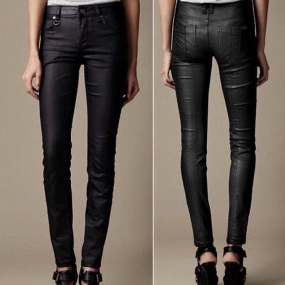 Burberry Brit Westbourne Skinny Ankle Pants Faux Leather Zip Button  5-Pocket 32