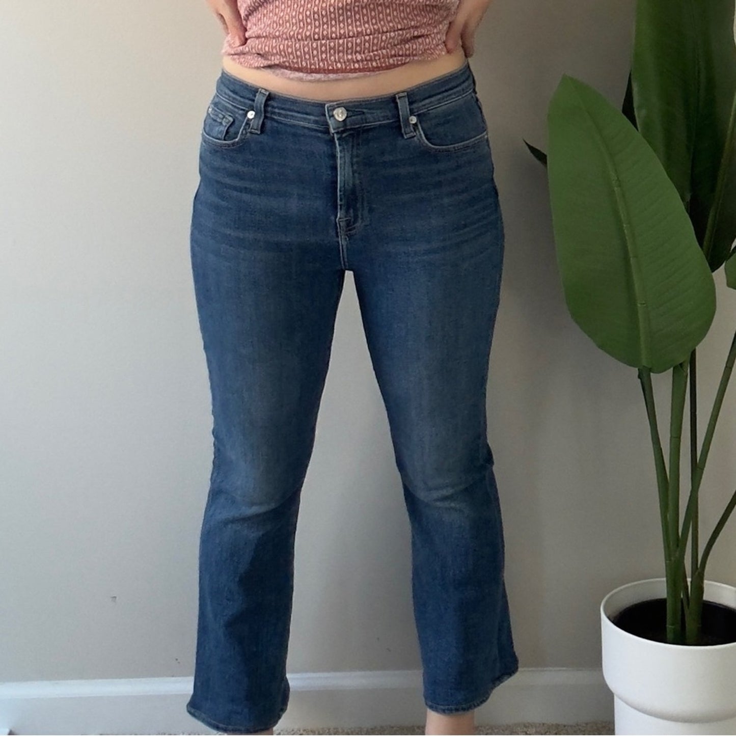 7 For All Mankind High Waist Slim Kick Jeans Dark Blue Wash Flare Jean denim EUC