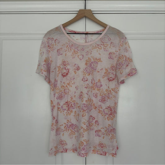 Free People Tourist Tee Floral Short Sleeve T-Shirt Top Crew Neck Slit Hem Light