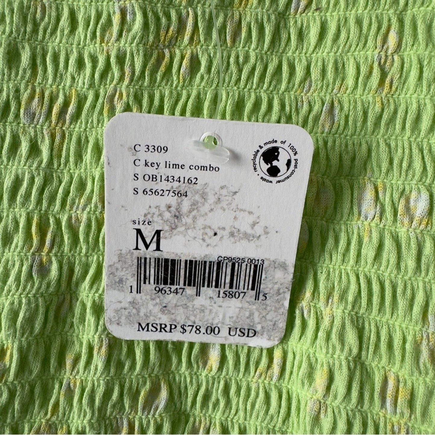 Free People Marigold Top in Key Lime Combo Smocked half Sleeve Cropped top green