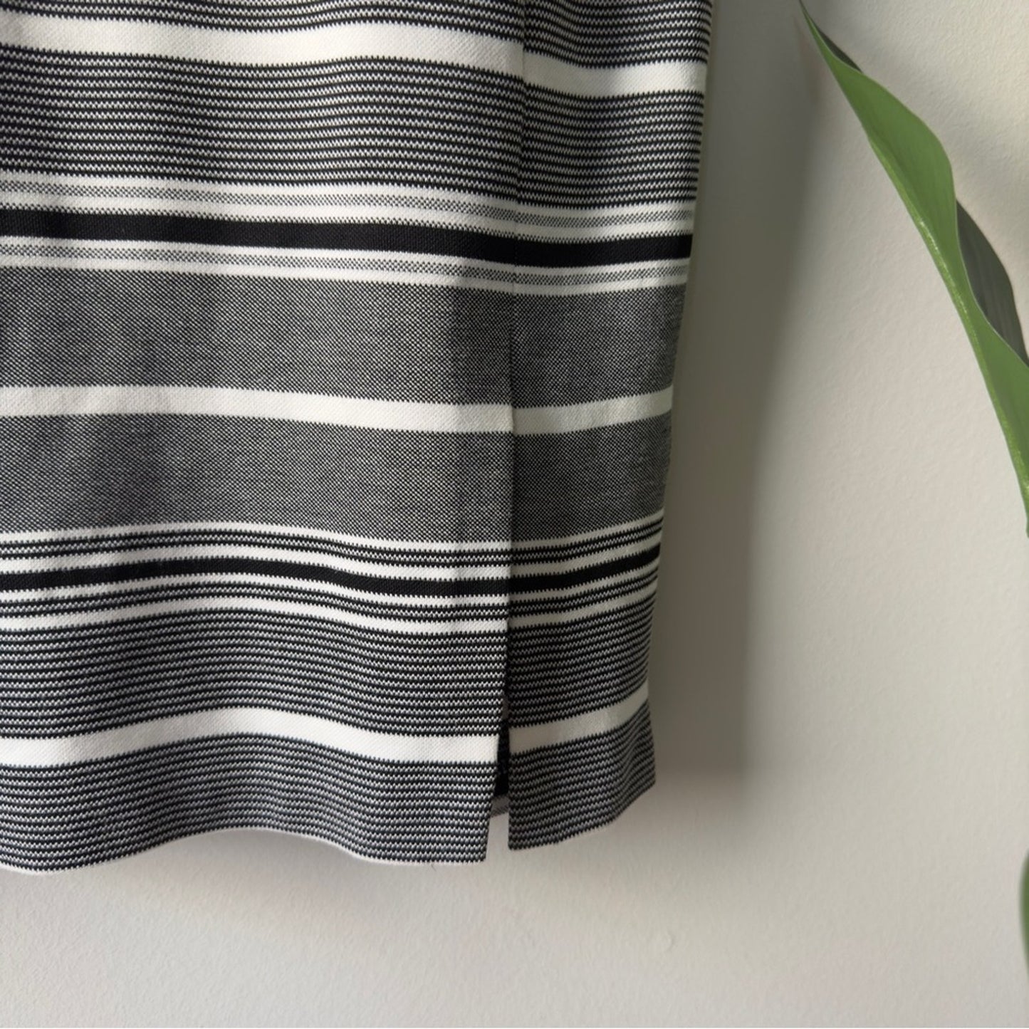 Express Gray and White striped Sheath Midi Dress V-Neck Cap Sleeves zip up slit