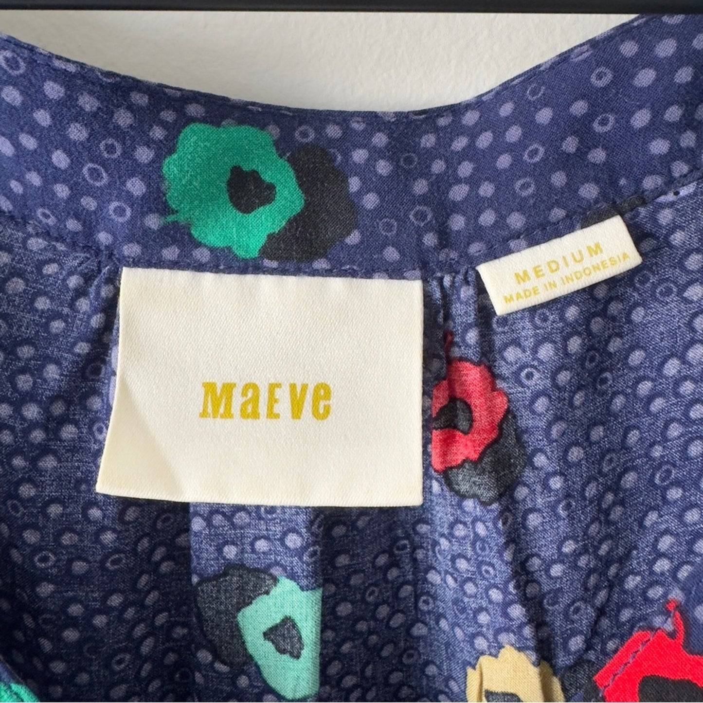 Maeve Anthropologie Button Down Front Colorful Blue Spotted Tunic Top Multicolor