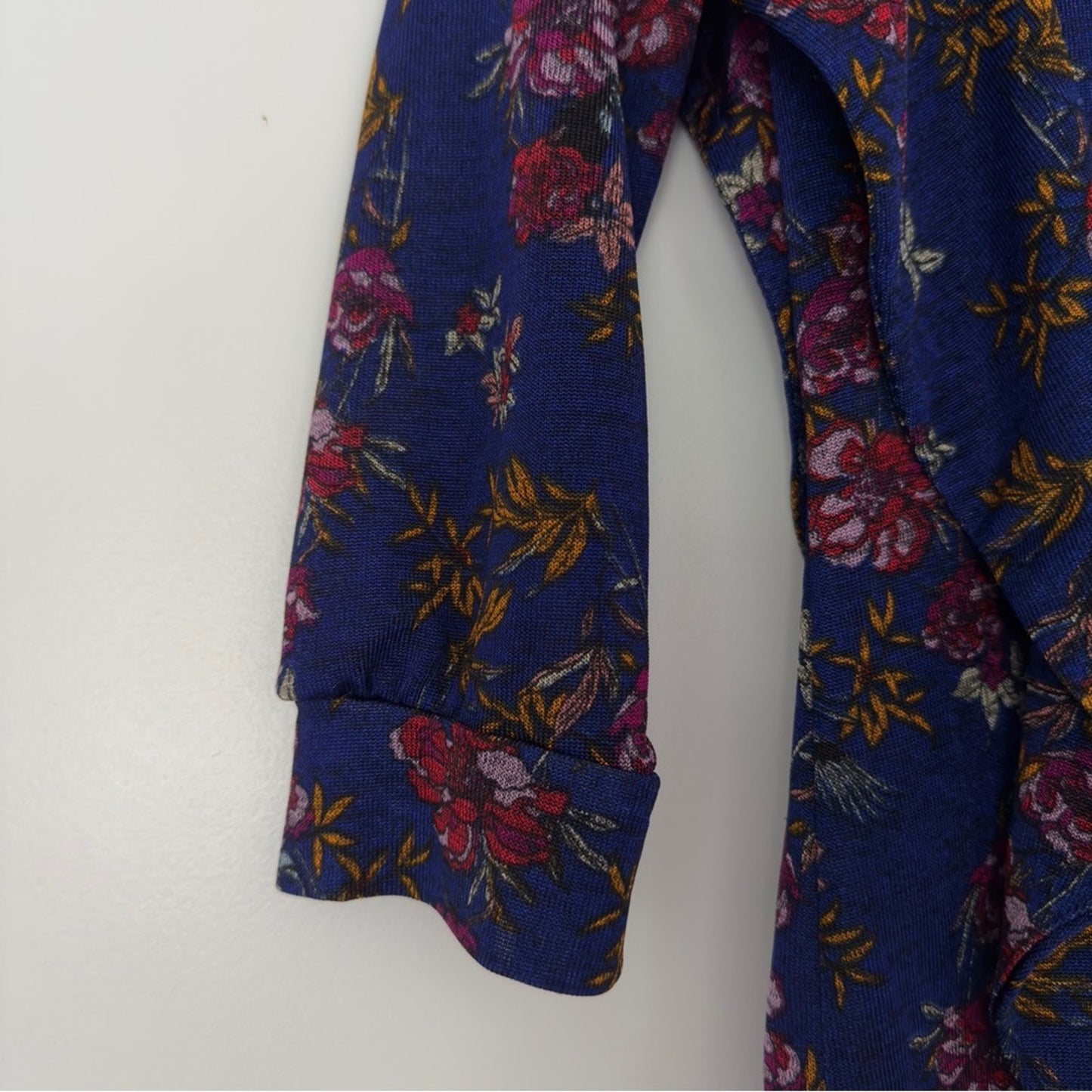 Free People Dock Street Top Ruffle Floral 3/4 Sleeve Top Button Keyhole Back XS