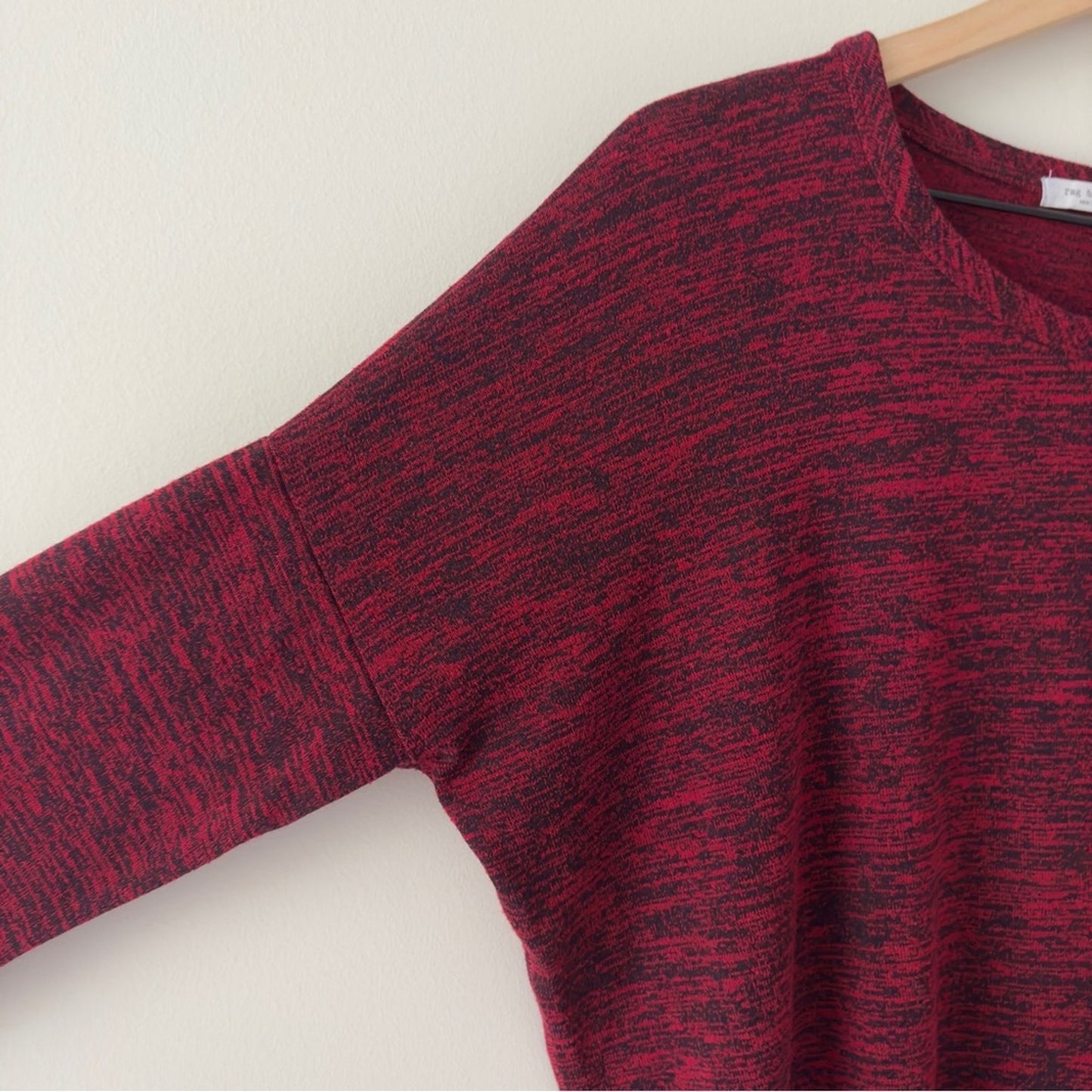 Rag & Bone Heathered Red Black Long Sleeve Top Crew neck tight knit stretch M