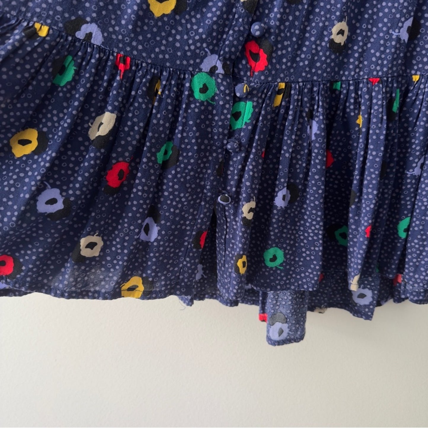 Maeve Anthropologie Button Down Front Colorful Blue Spotted Tunic Top Multicolor