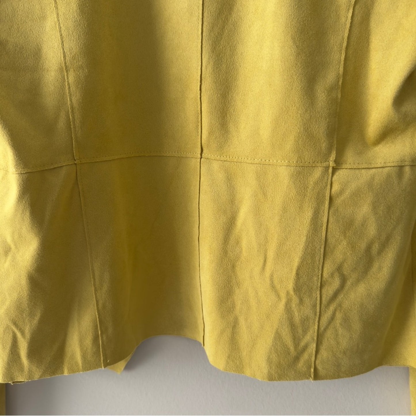Bagatelle Faux Suede Yellow Open Front Jacket Long Sleeve Front Zipper Pockets M