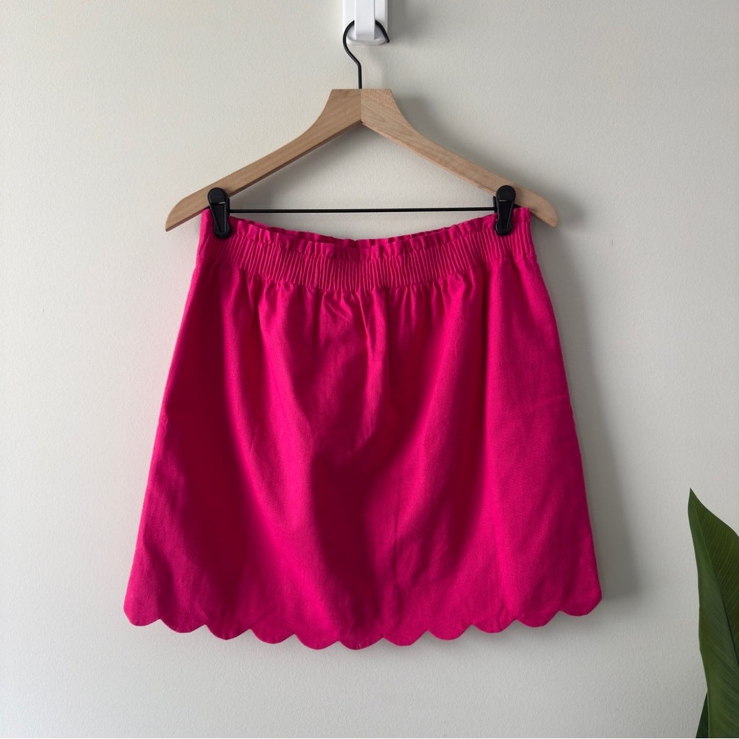 J. Crew Linen/Cotton Pink Bubble Mini Skirt scalloped hem stretchy elastic waist