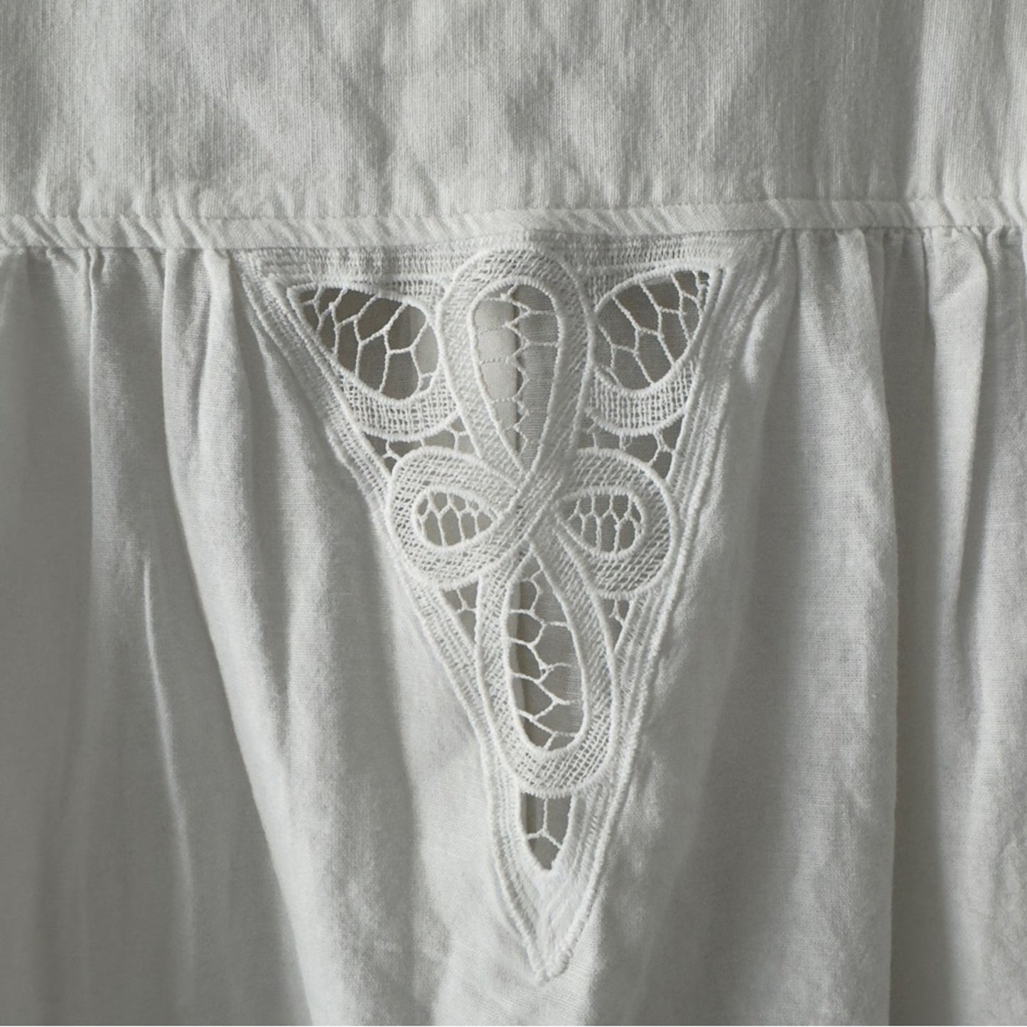 American Eagle Cotton Linen Blend White Button-Down Shirt Lace Hem Collared NWT