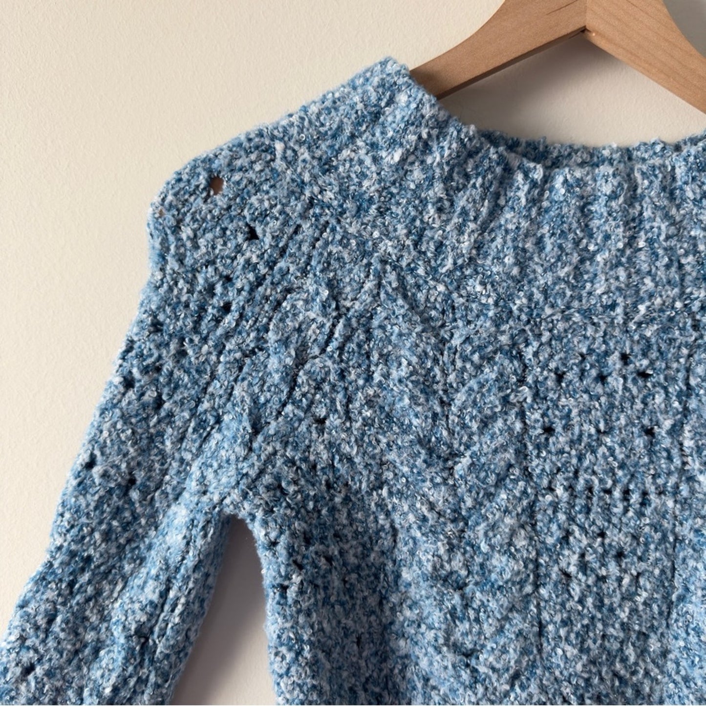 Free People Avalon Cropped Pullover Sweater in Blue Marine Long Sleeve open knit