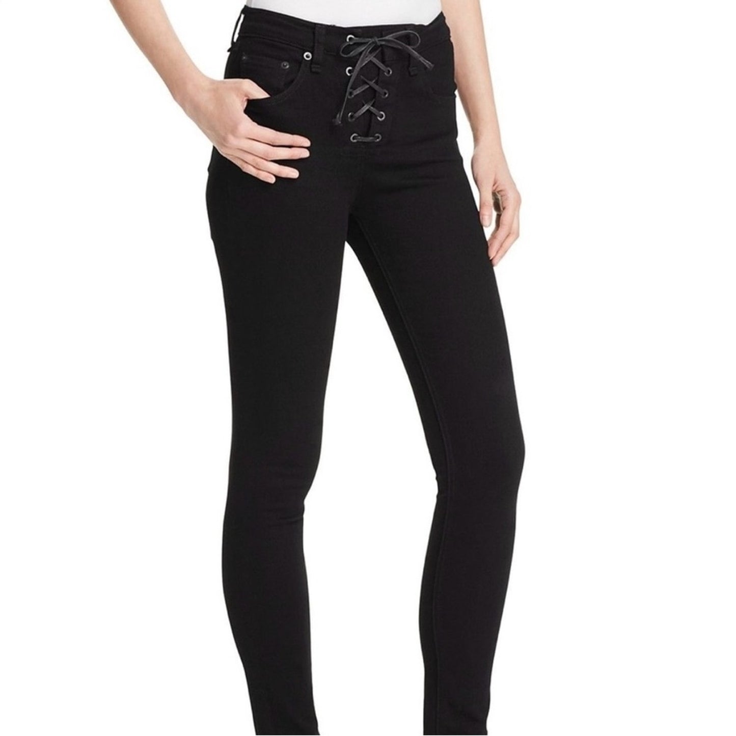 Rag & Bone Lace Up Skinny Jeans Black Coal cotton blend casual pockets high rise