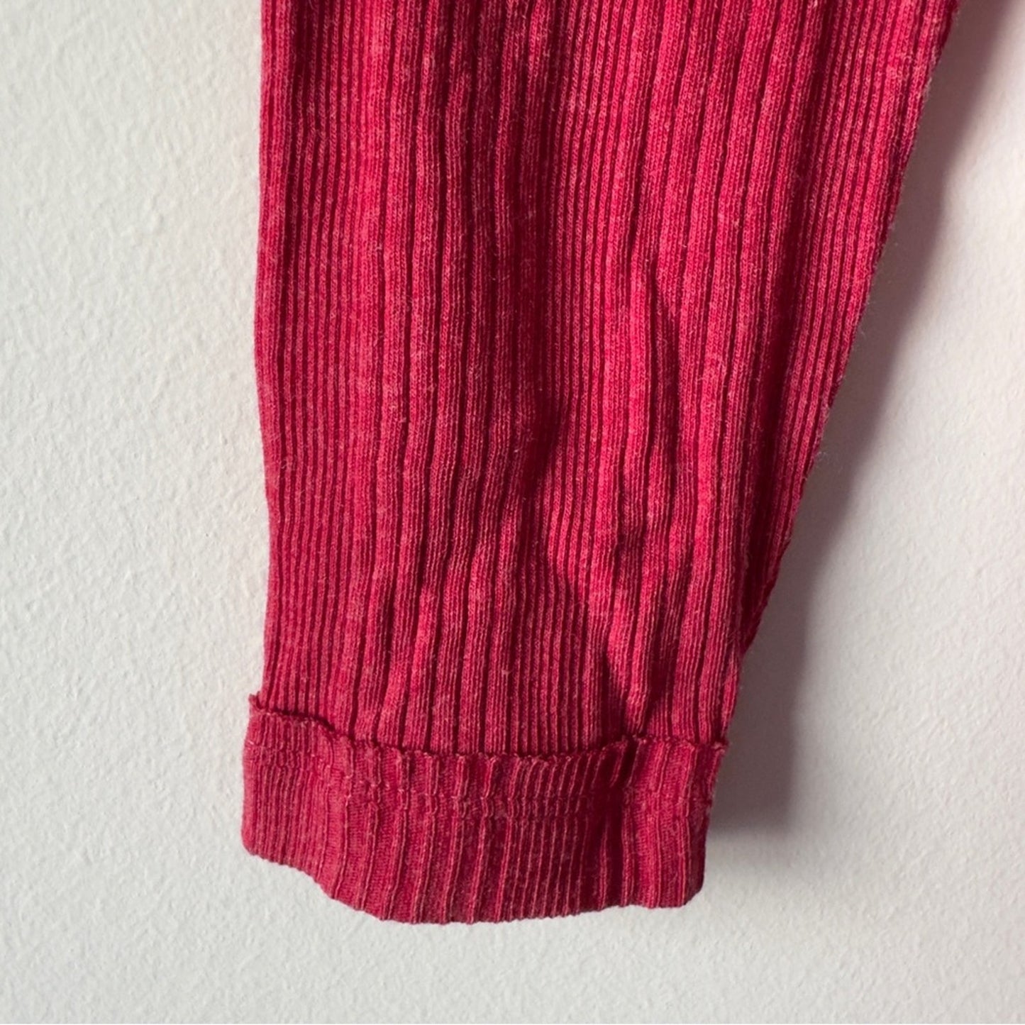 True Craft Red Babydoll Top Long Sleeve round neck cotton blend solid ribbed NWT