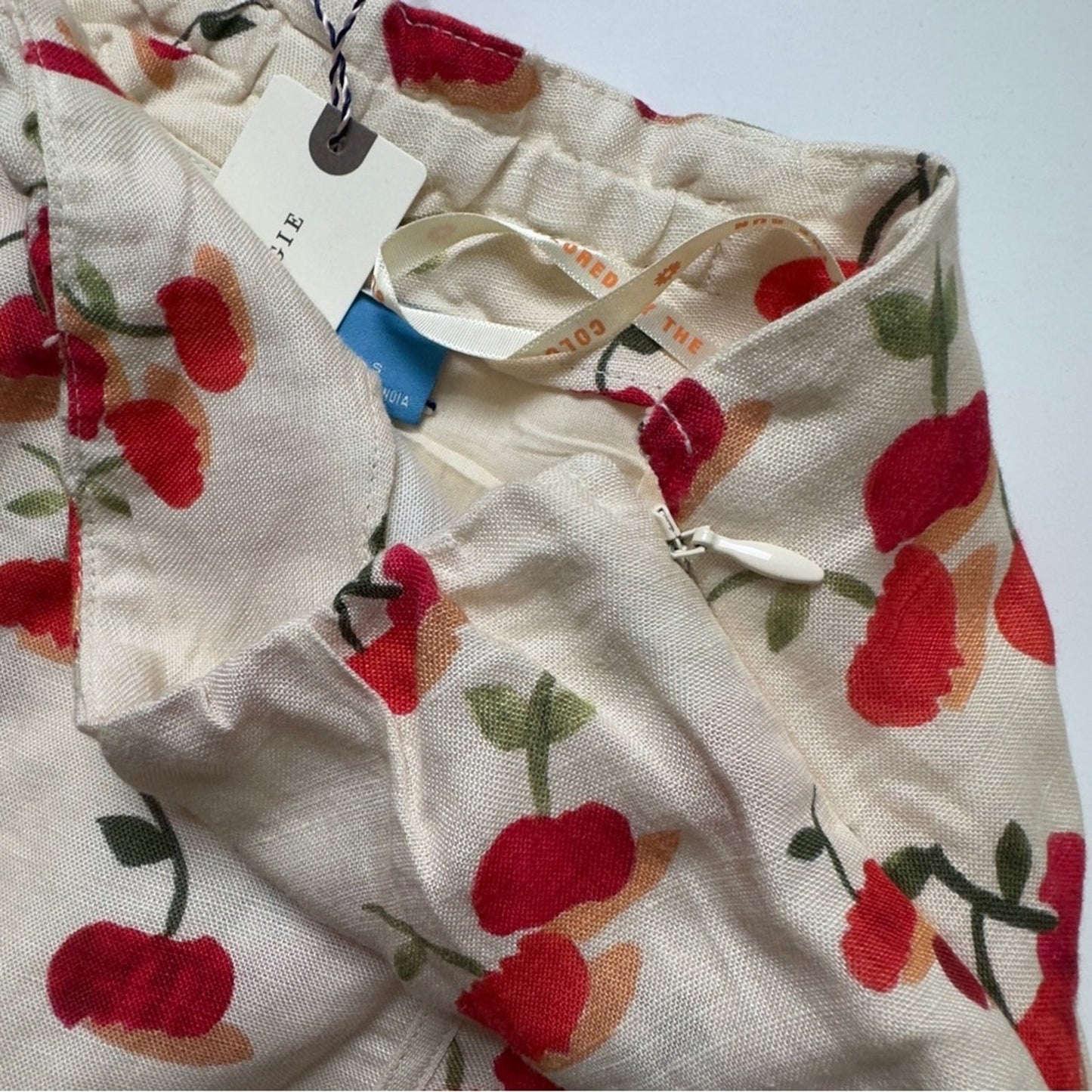 Farm Rio x Anthropologie Cherry Linen Blend Skort Bows Mini Skirt Shorts Zip Up
