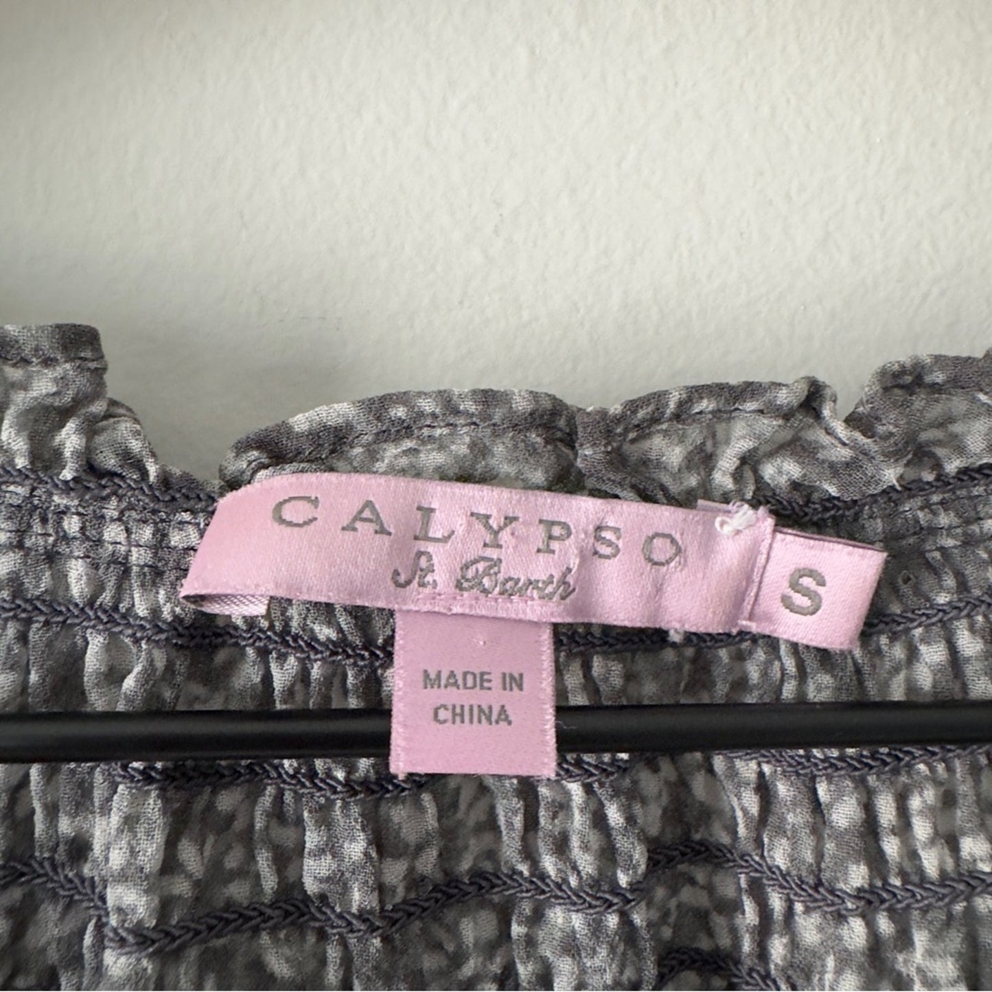 Calypso St. Barth 100% Silk Gray and white Blouse long sleeve sheer floral smock