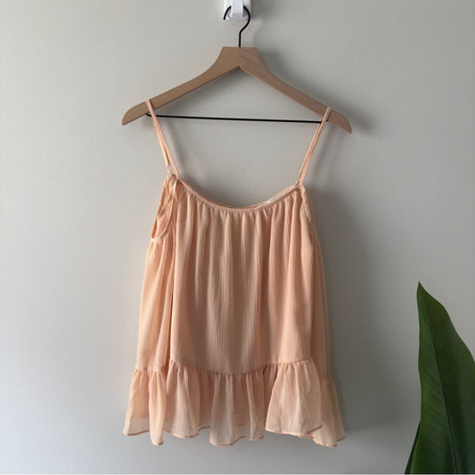 Revolve Lovers + Friends Cold Shoulder Pink Orange Ruffled Bell Sleeve Blouse M