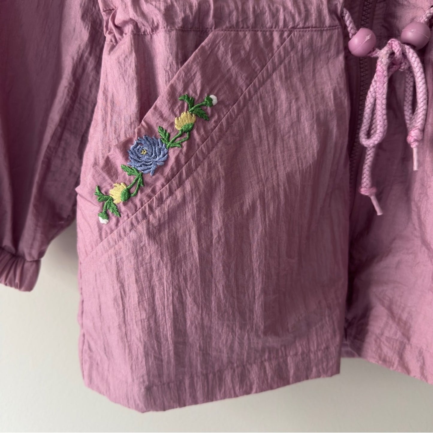 Vintage 90s Blair Floral Embroidery windbreaker Jacket Drawstring Waist full zip