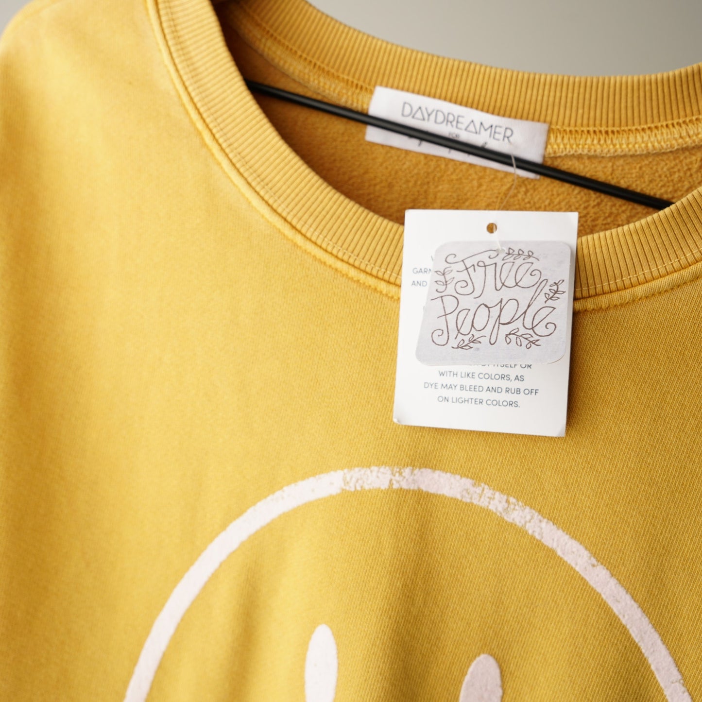 Daydreamer x Free People Sweet Talkin' Sweatshirt Top Gold Smiley Face Graphic S