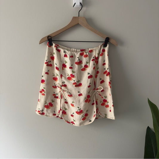 Farm Rio x Anthropologie Cherry Linen Blend Skort Bows Mini Skirt Shorts Zip Up
