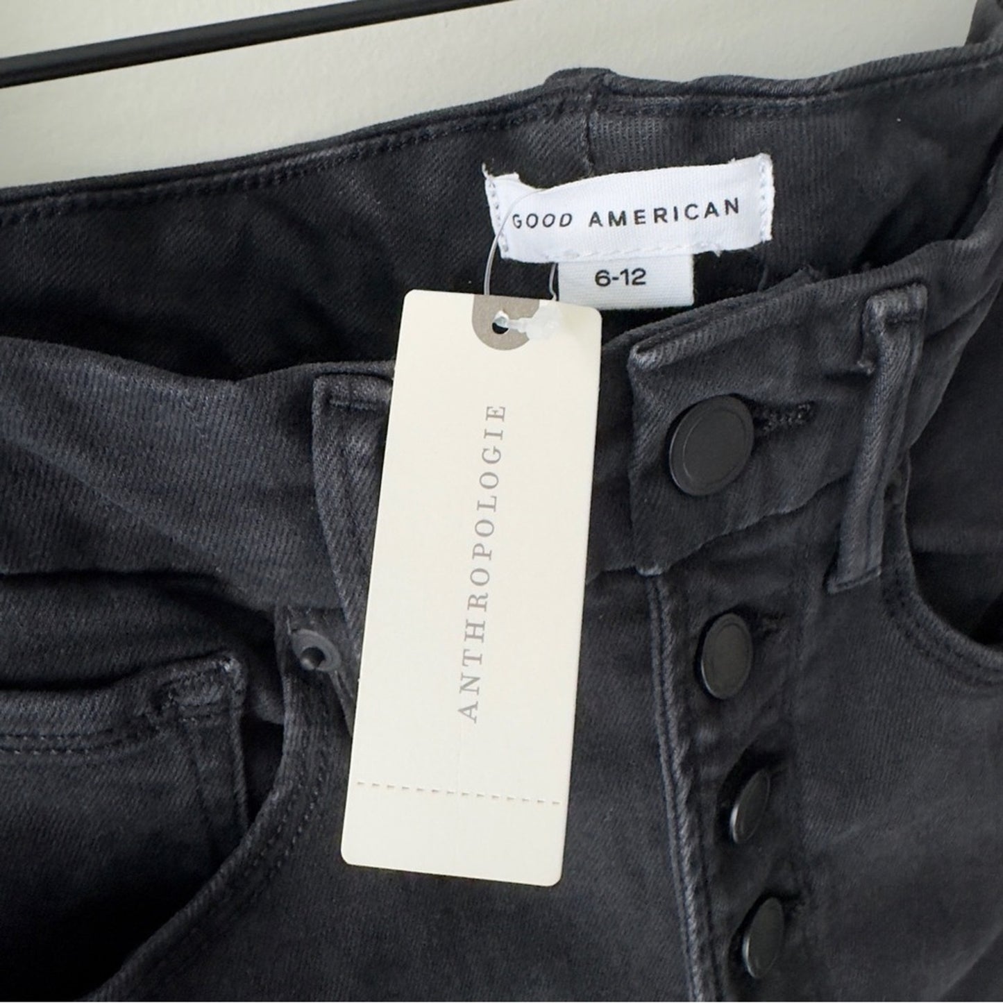 Good American Good Leg Button Fly High Rise Black Skinny Jeans Denim Classic NWT