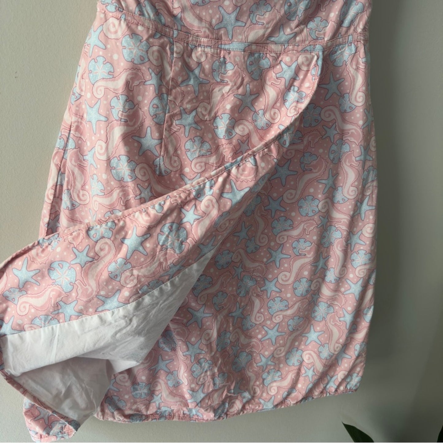 Vineyard Vines Seahorse Print Y2K Strapless Pink mini Dress sand dollar starfish