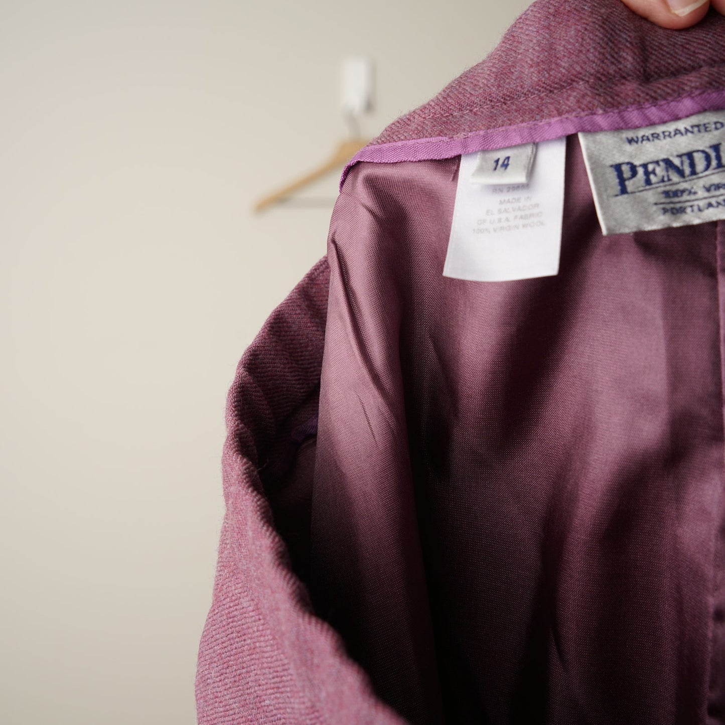 Vintage 90s Pendleton 100% Virgin Wool Pants Plum Pockets Zip Hook Eye Solid 14