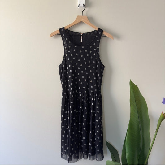 Free People Reversible Sparkly Mini Dress Black silver metallic Sleeveless Crew