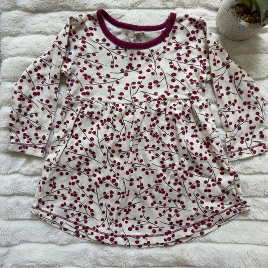 Touched By Nature 100% Organic Cotton Dress Berry Branch Print Long Sleeve Girls