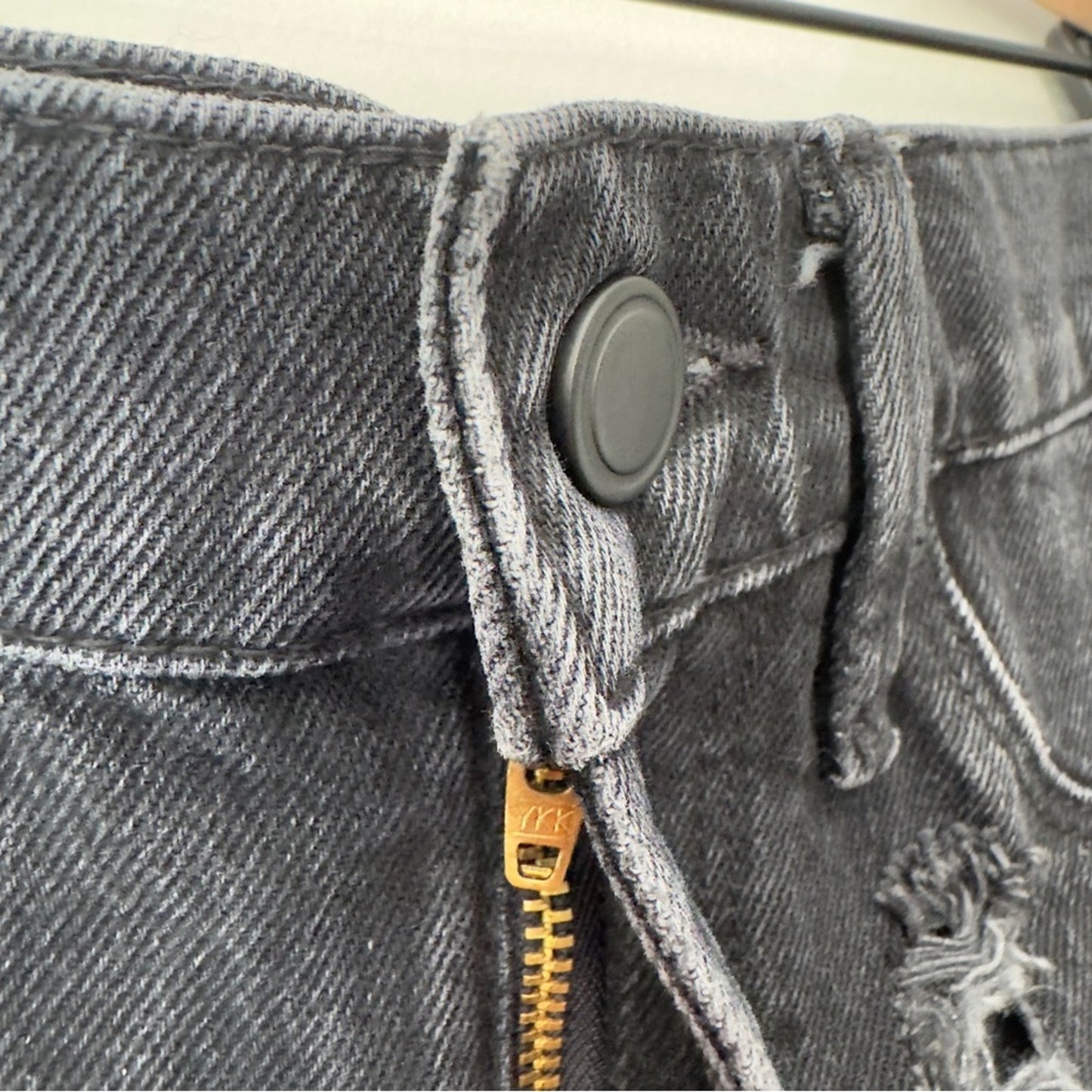 Good American Distressed Cut Off Jean Shorts Cutout Recycled Cotton Pockets Zip