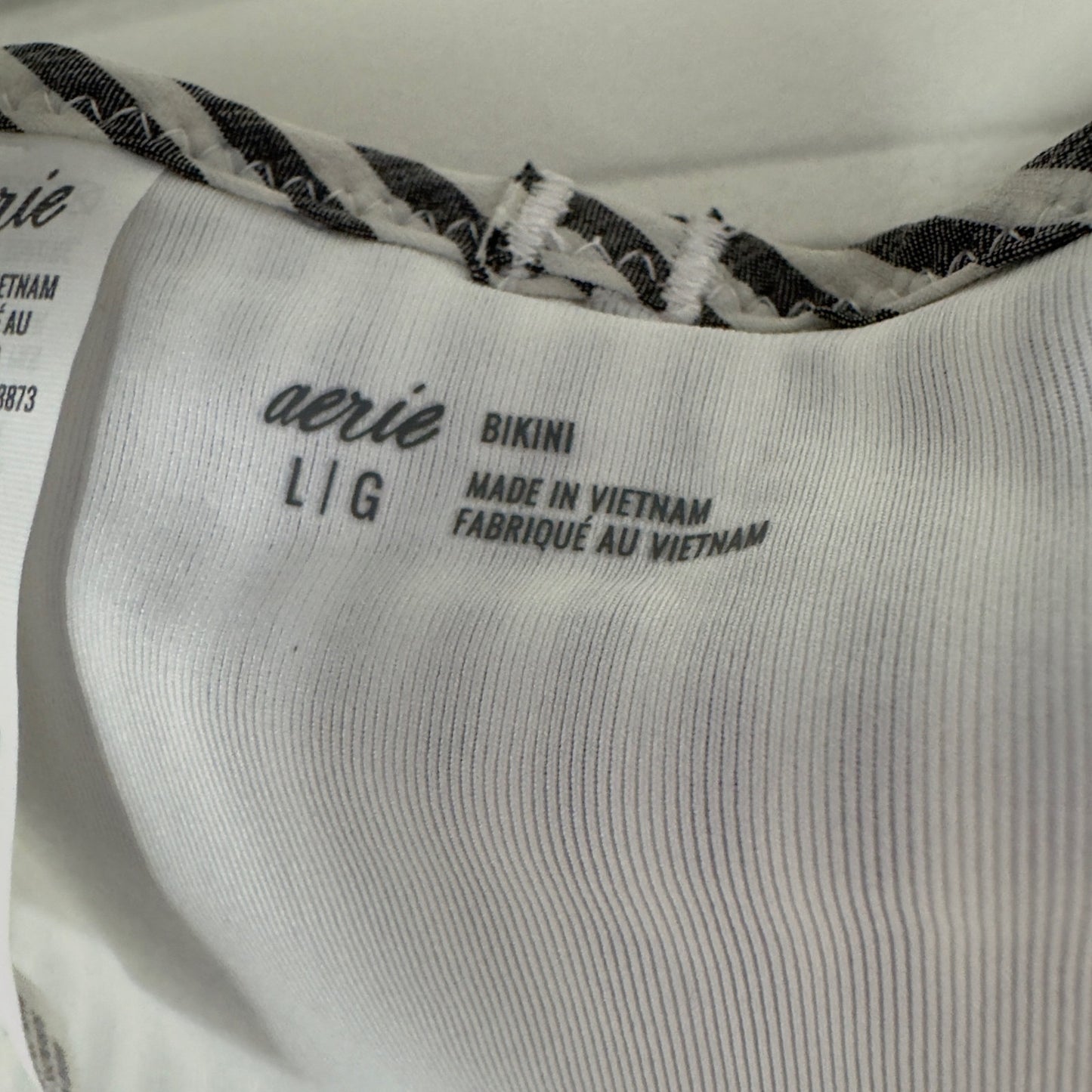 Aerie Bikini Swimsuit Set Triangle Top Striped Ruffle Bottom Black White Padding