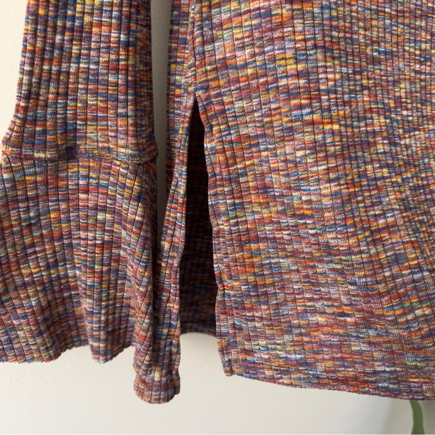 Anthropologie Akemi + Kin Rainbow Multicolor Knit Top long bell sleeves ribbed S