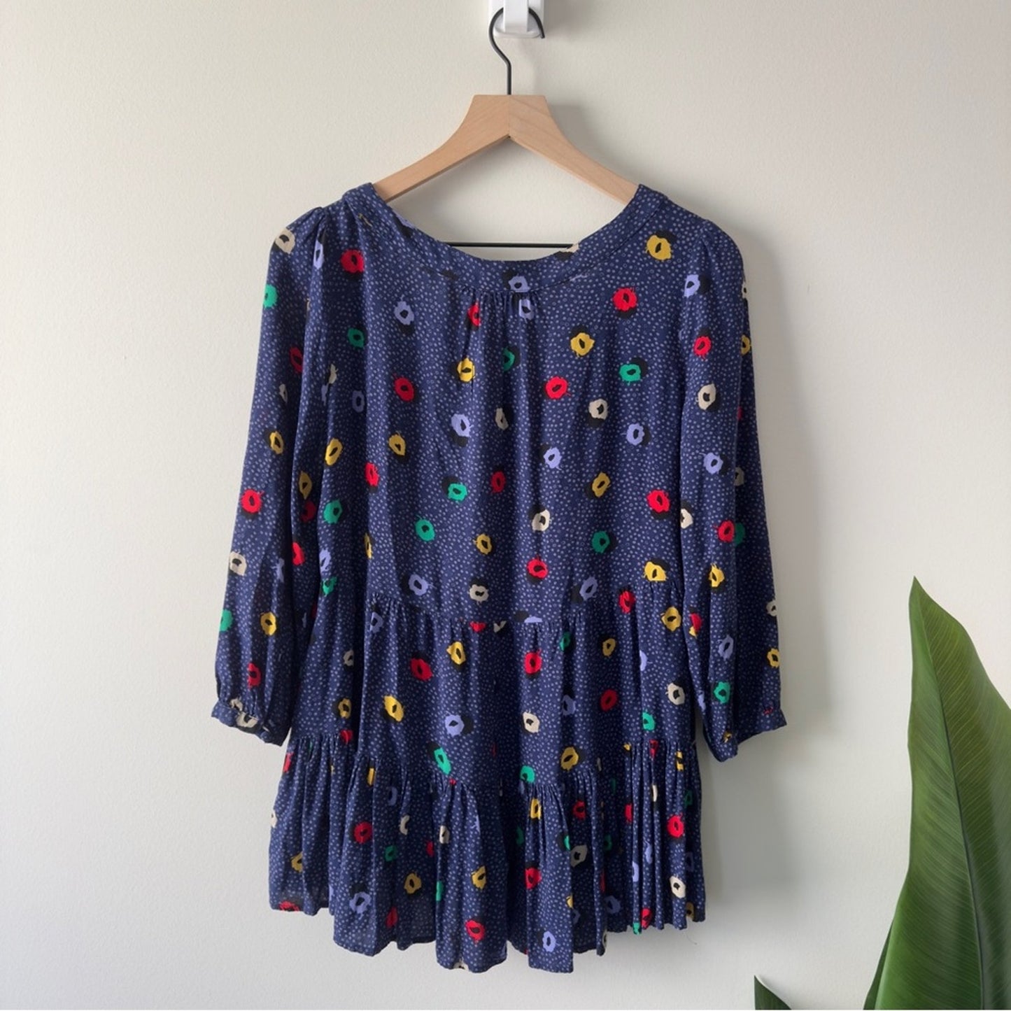 Maeve Anthropologie Button Down Front Colorful Blue Spotted Tunic Top Multicolor