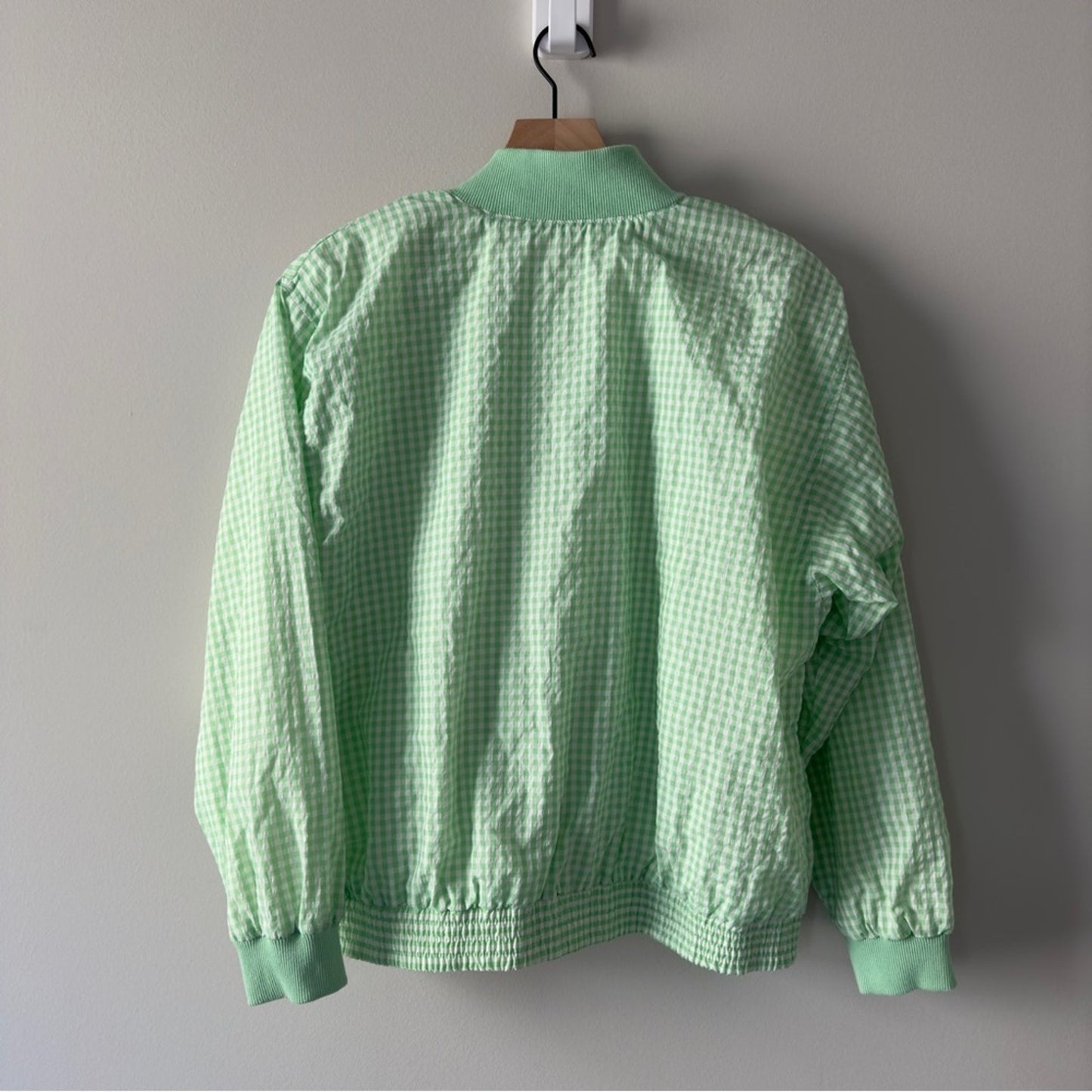 Vintage 80s Lavon Gingham Full Zip Jacket Shoulder Pads windbreaker pockets L