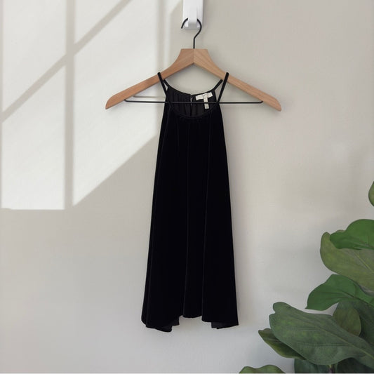 Joie Silk Blend Velvet Tank Top Spaghetti Strap Button Keyhole Back Lined Solid