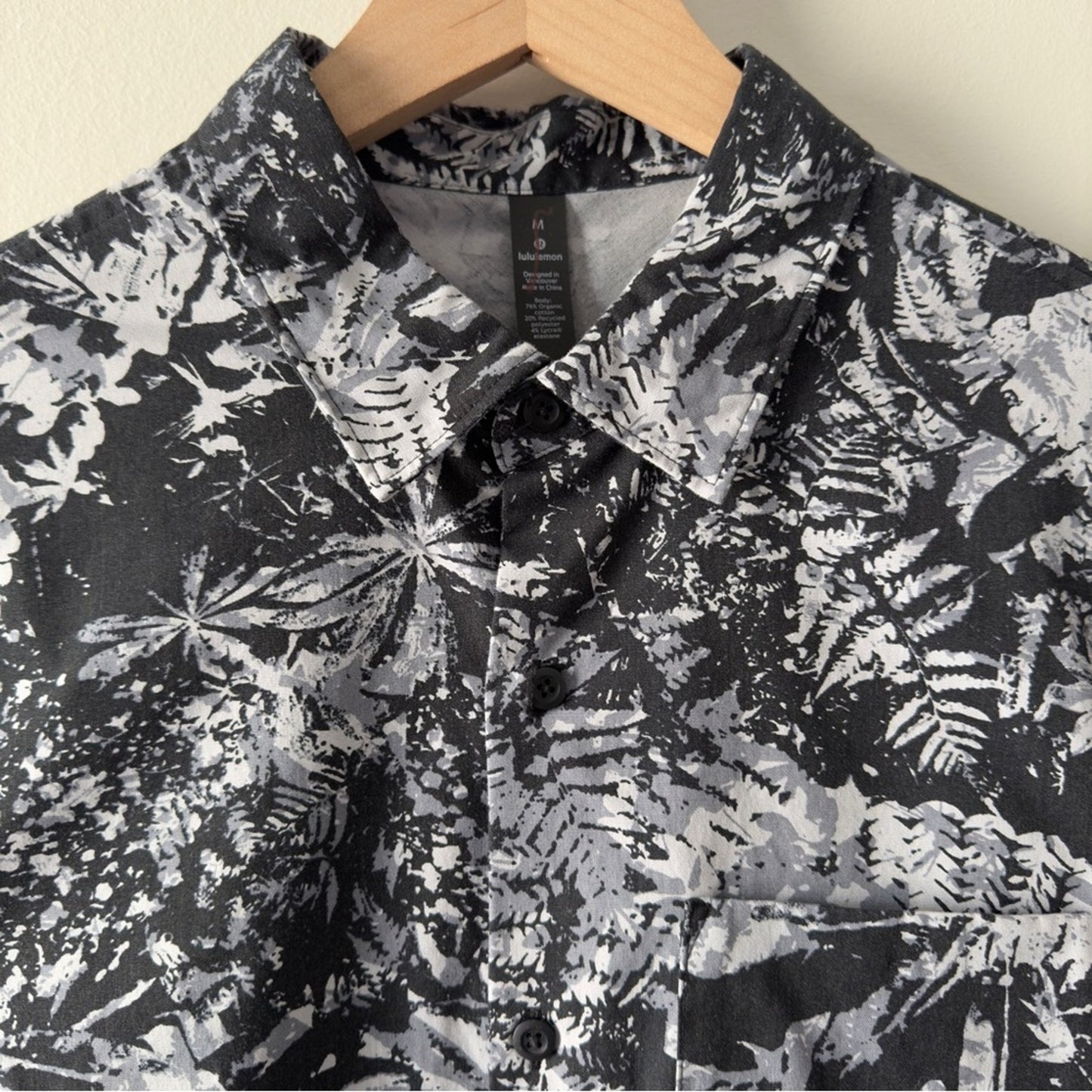 Lululemon All Town Short Sleeve Buttondown in Canopy Ice Grey Black Casual Shirt